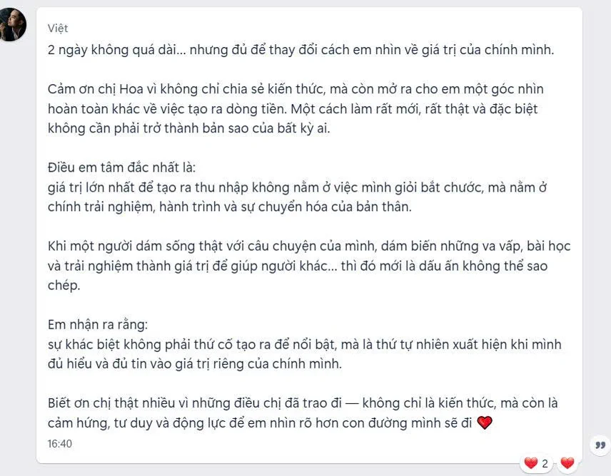 Cảm nhận học viên Việt